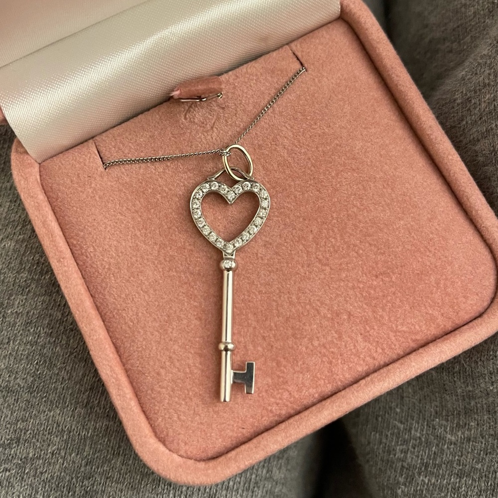 TIFFANY & CO 18k White Gold Heart Key w/ diamonds